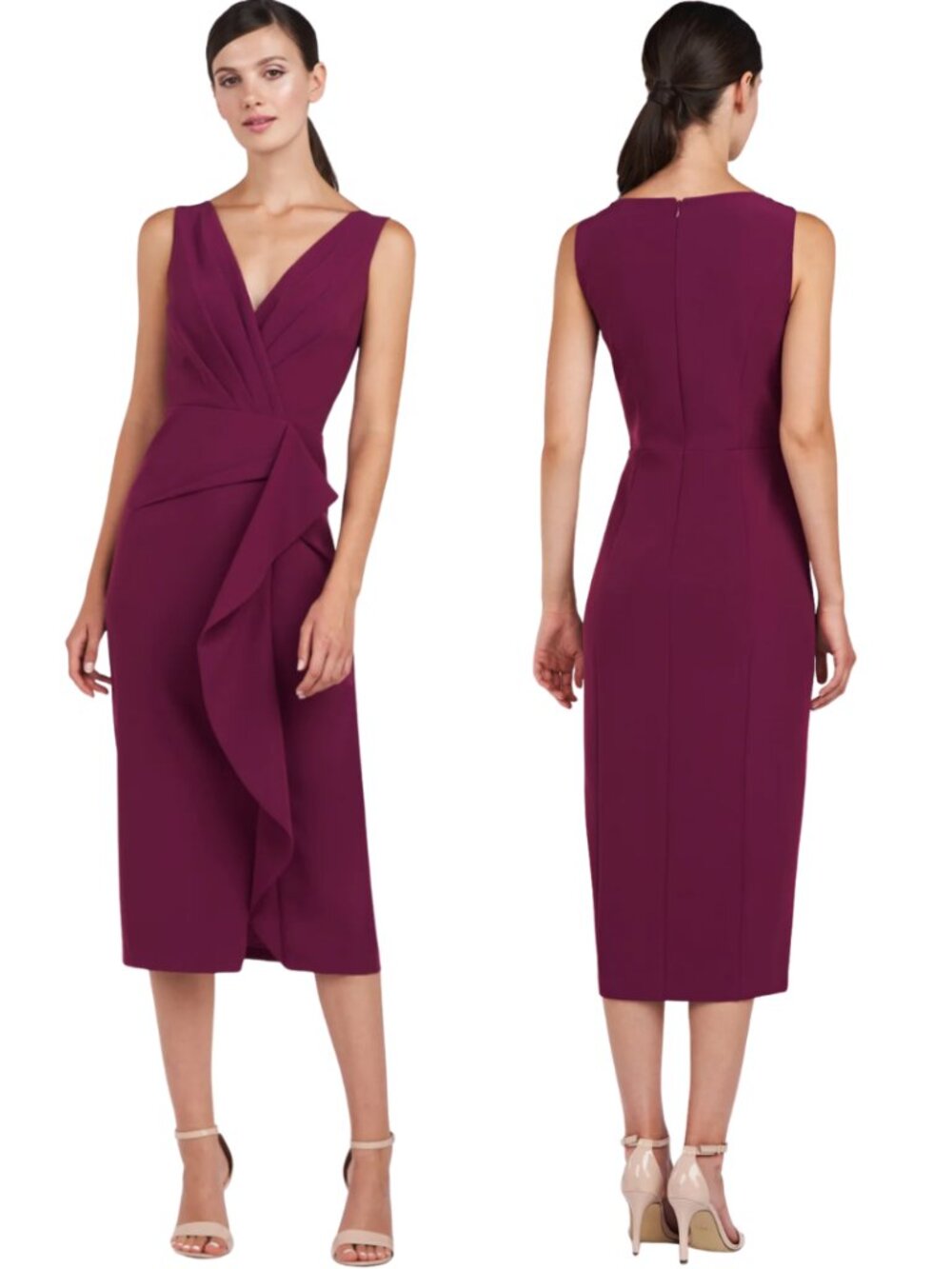 Kay Unger Brynn Midi Dress Women's 10 Boysenberry Formal Cocktail Party Wedding